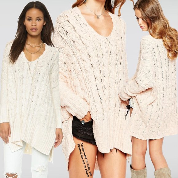 Free People Easy Cable V Neck Sweater Sz XS - Picture 4 of 11